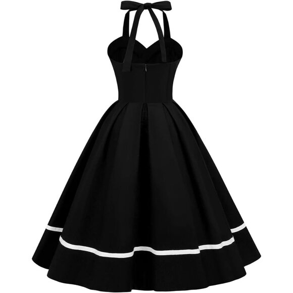 Women Vintage 50s 60s Polka Dot Swing Dress Retro Rockabilly Cocktail - Picture 2 of 5